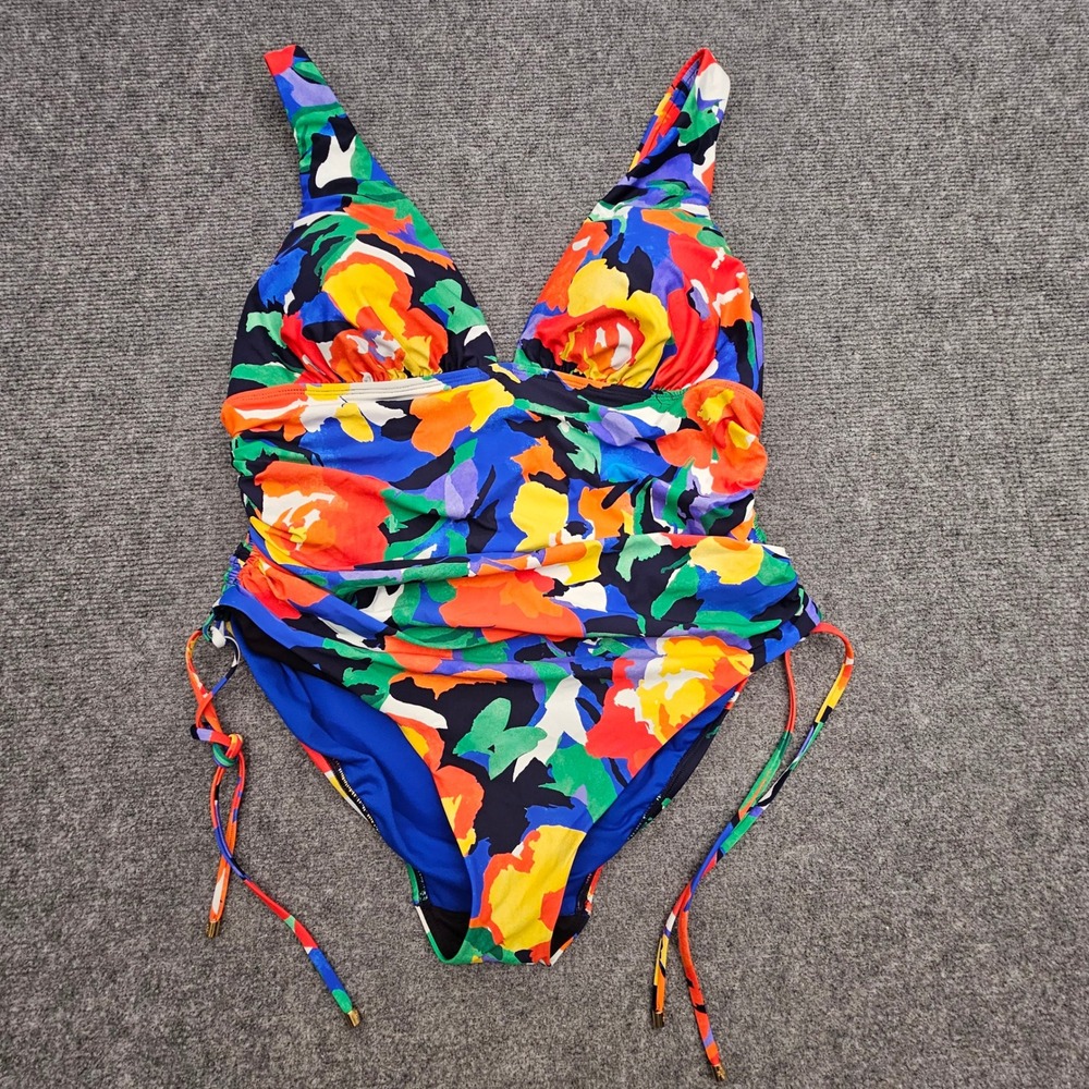 Lauren Ralph Lauren Swimsuit Womens 18W Multicolor Floral One Piece Side Tie New